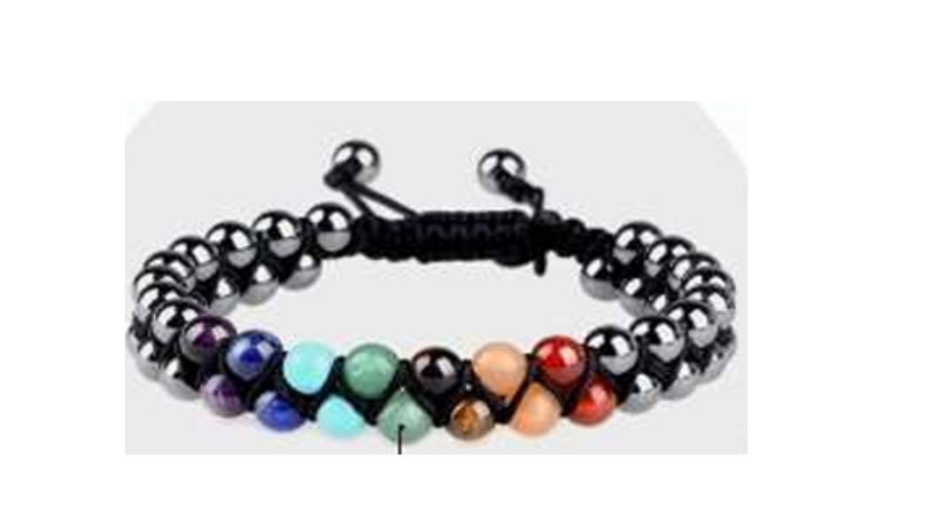 HEMATITE + SEVEN CHAKRA DOUBLE  LAYER  BRACELET